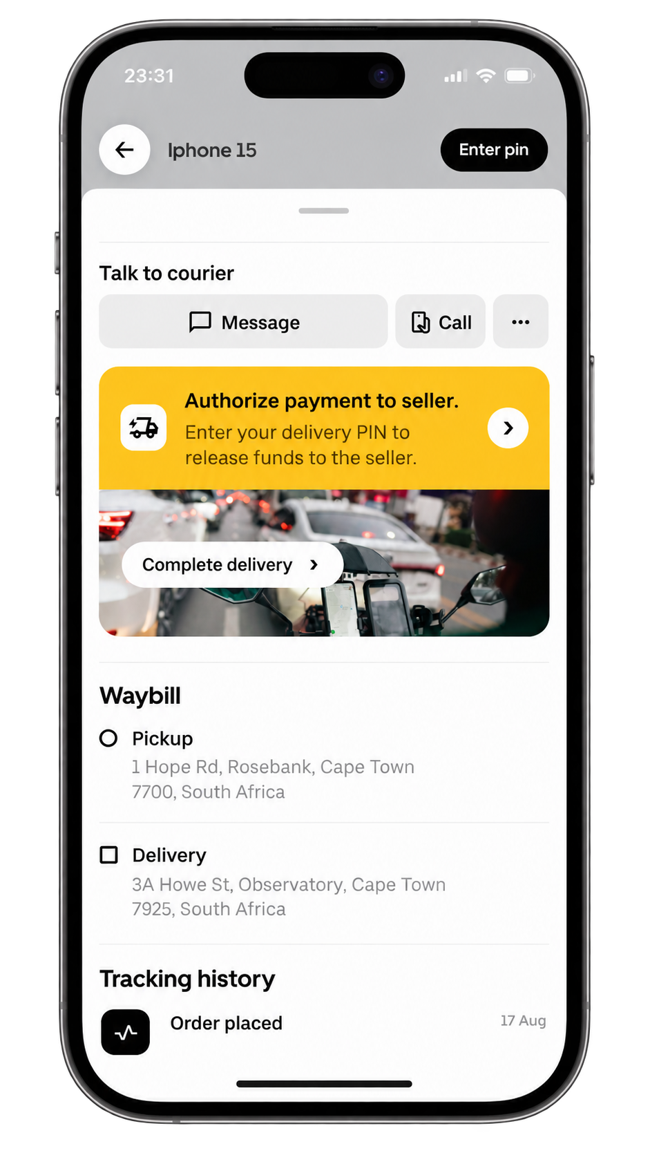 traqr app tracking a delivery